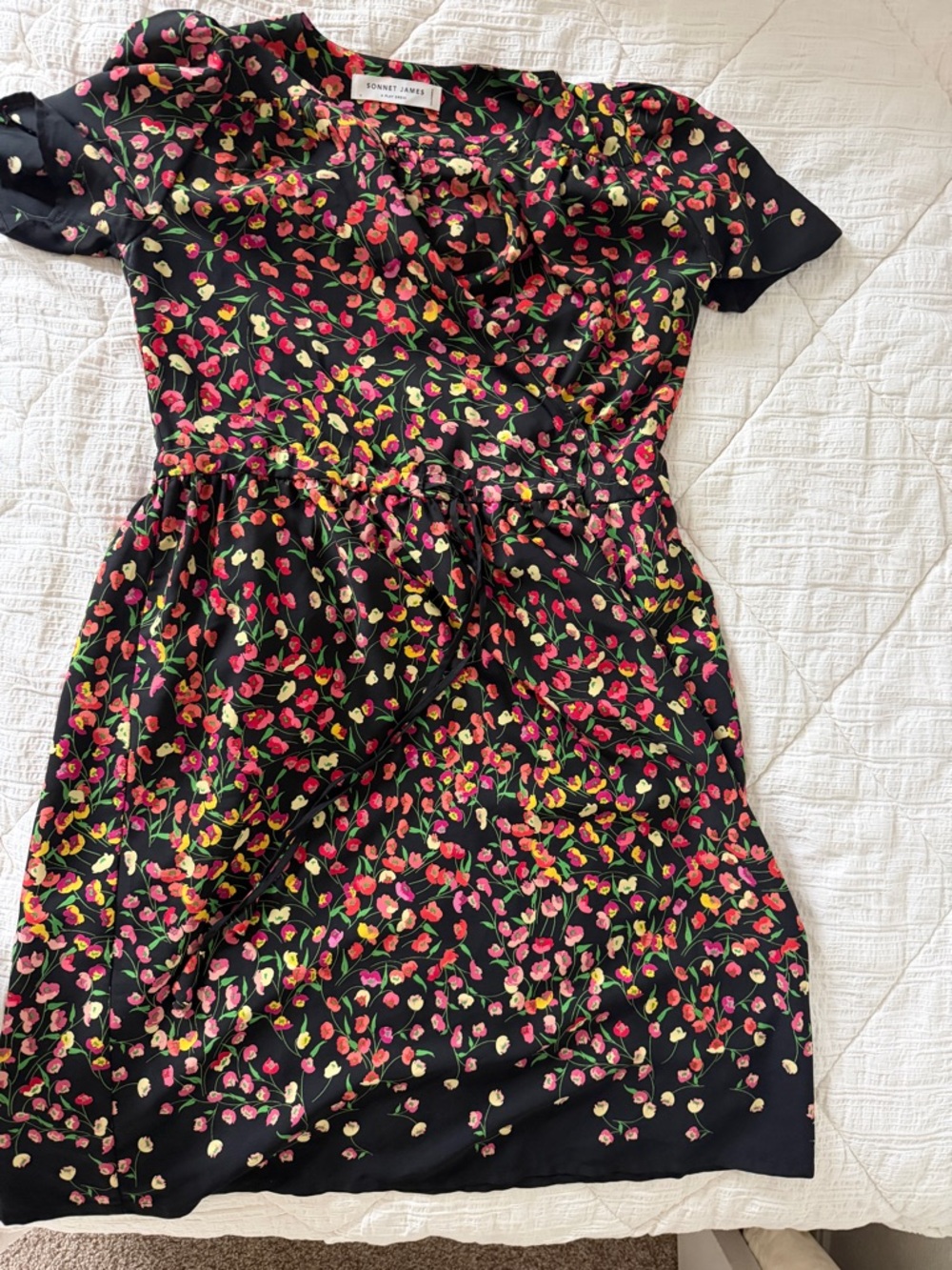 Women’s Black Floral Casual Dress with Pink & Yellow Tulips